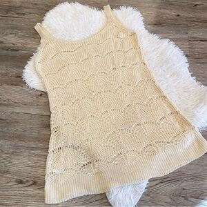 Crochet Knit Beach Cover Tank Top Tunic Open Weave Scallop Small Boho Neutral
